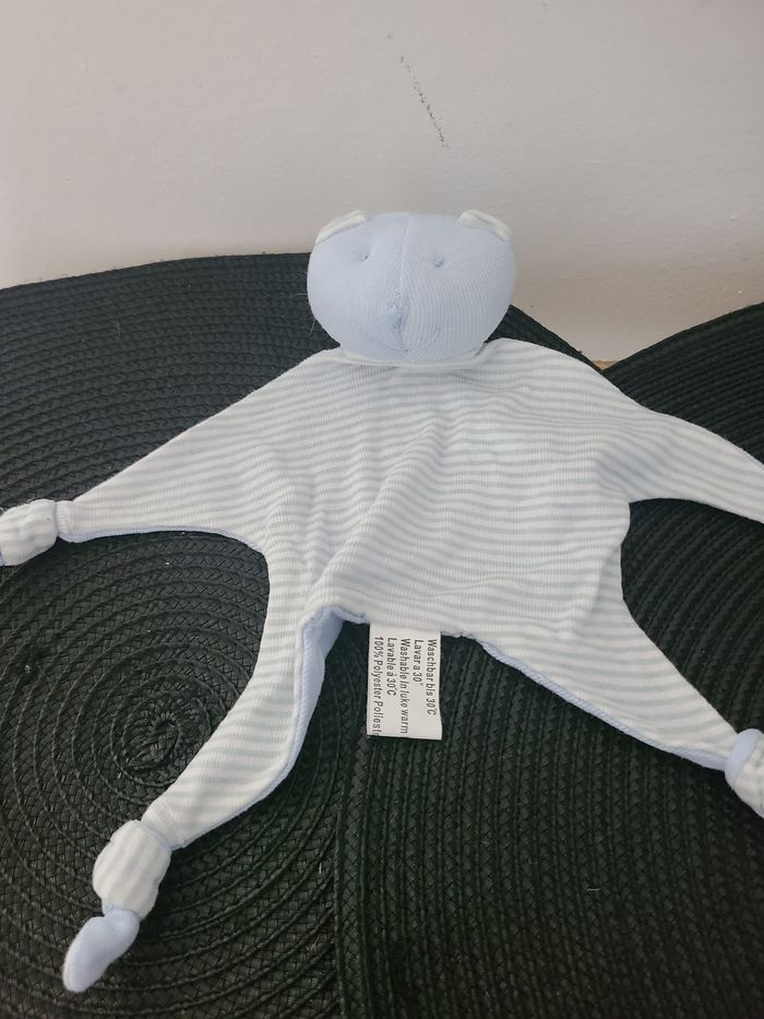 Doudou plat ours bleu vert