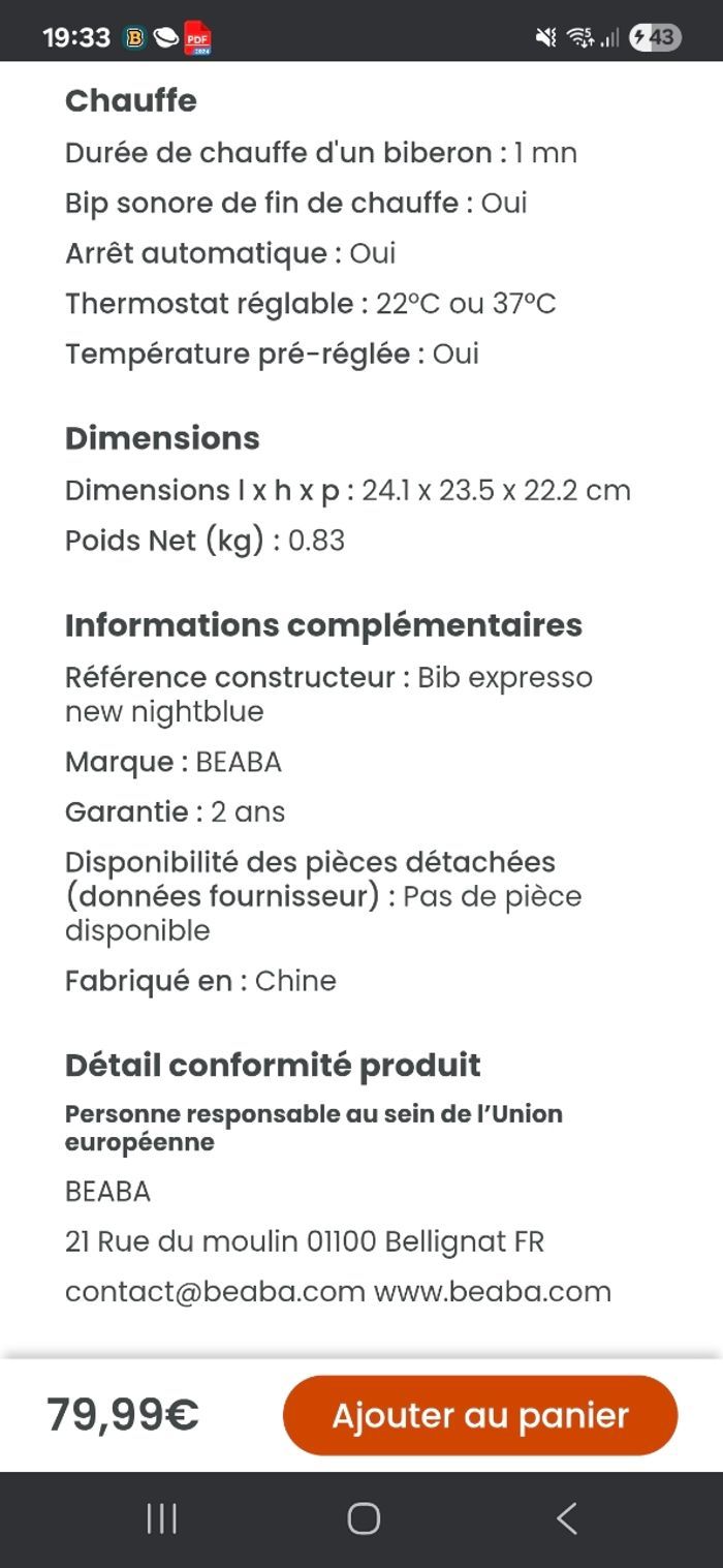 Préparateur biberon bib expresso beaba - photo numéro 8