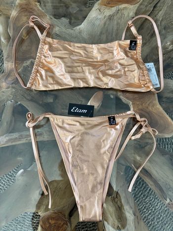 Maillot de bain 2 pièces Etam rose métallisé