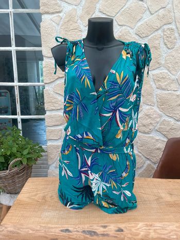 Promod Combishort combinaison d’été bleu Canard motif tropical fleurs M 38