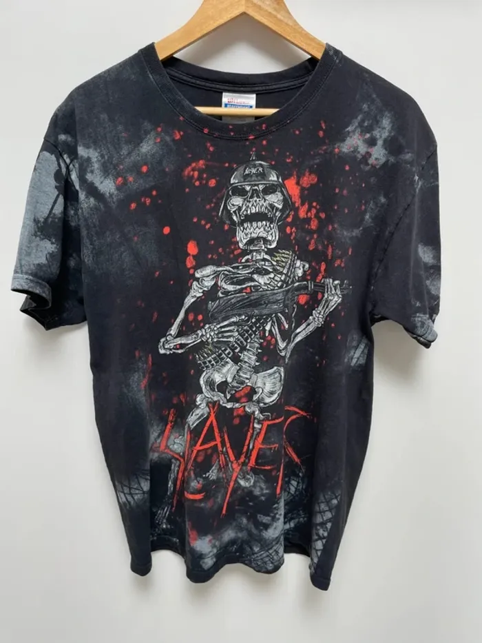 Rare Slayer Metal Rock band T Shirt Mens Large Skelton Skull Gun Vintage Y2K Double Sided