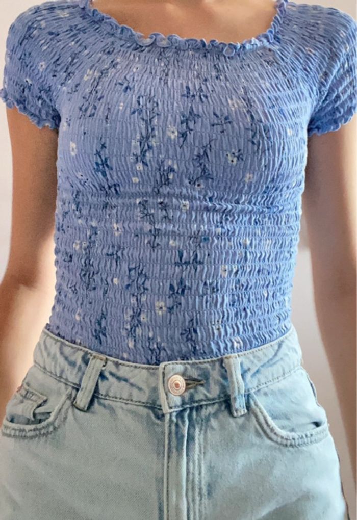Top bleu fleuri - photo numéro 2