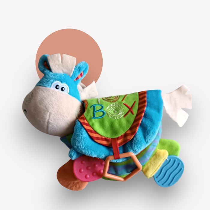 Peluche d’éveil sensorielle âne Bébé – couleurs vives et textures variées