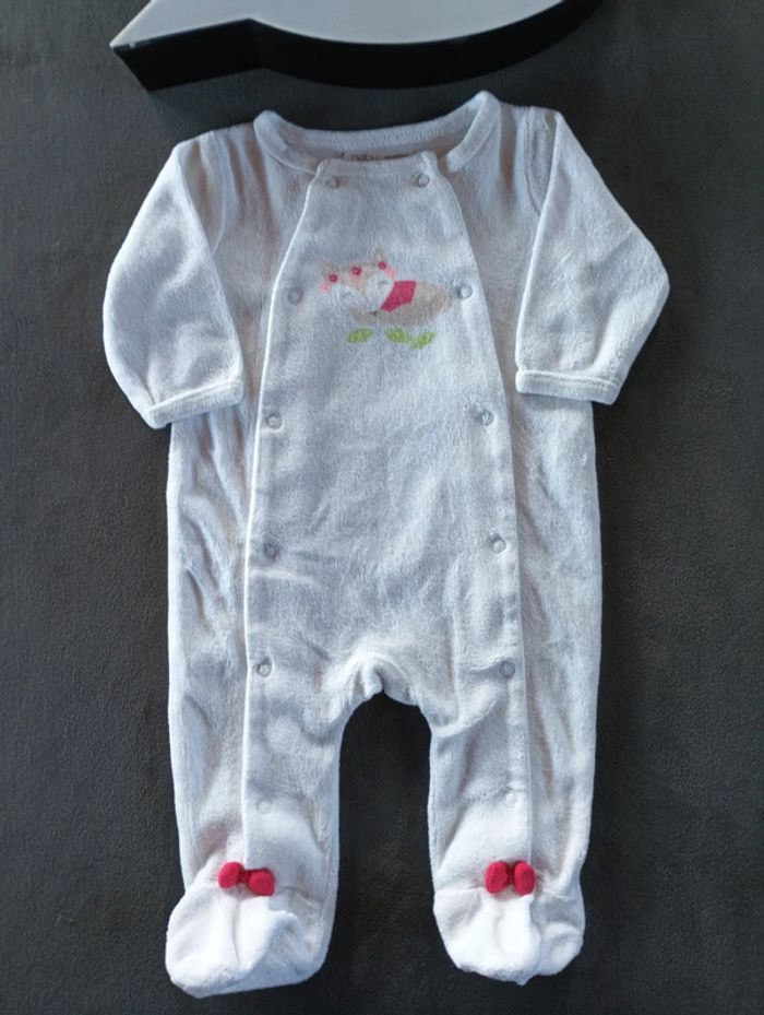 Pyjama grenouillère velours Fille 3 mois renard Gémo - photo numéro 2