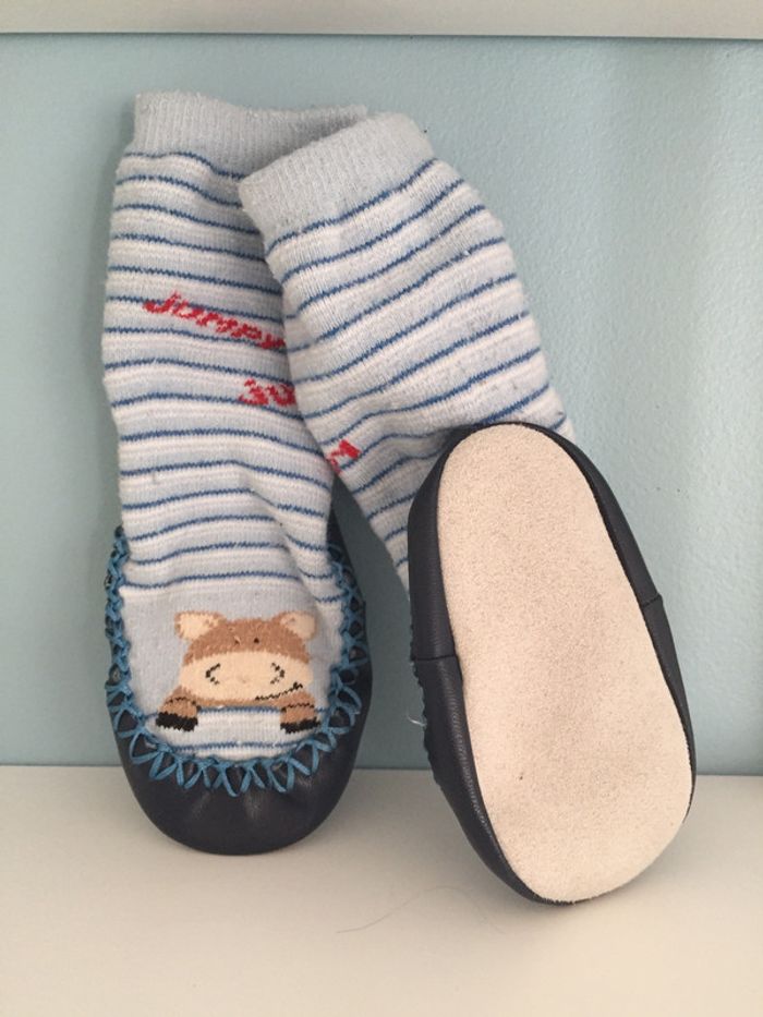Chaussons - chaussettes semelle cuir 0-6mois - photo numéro 2