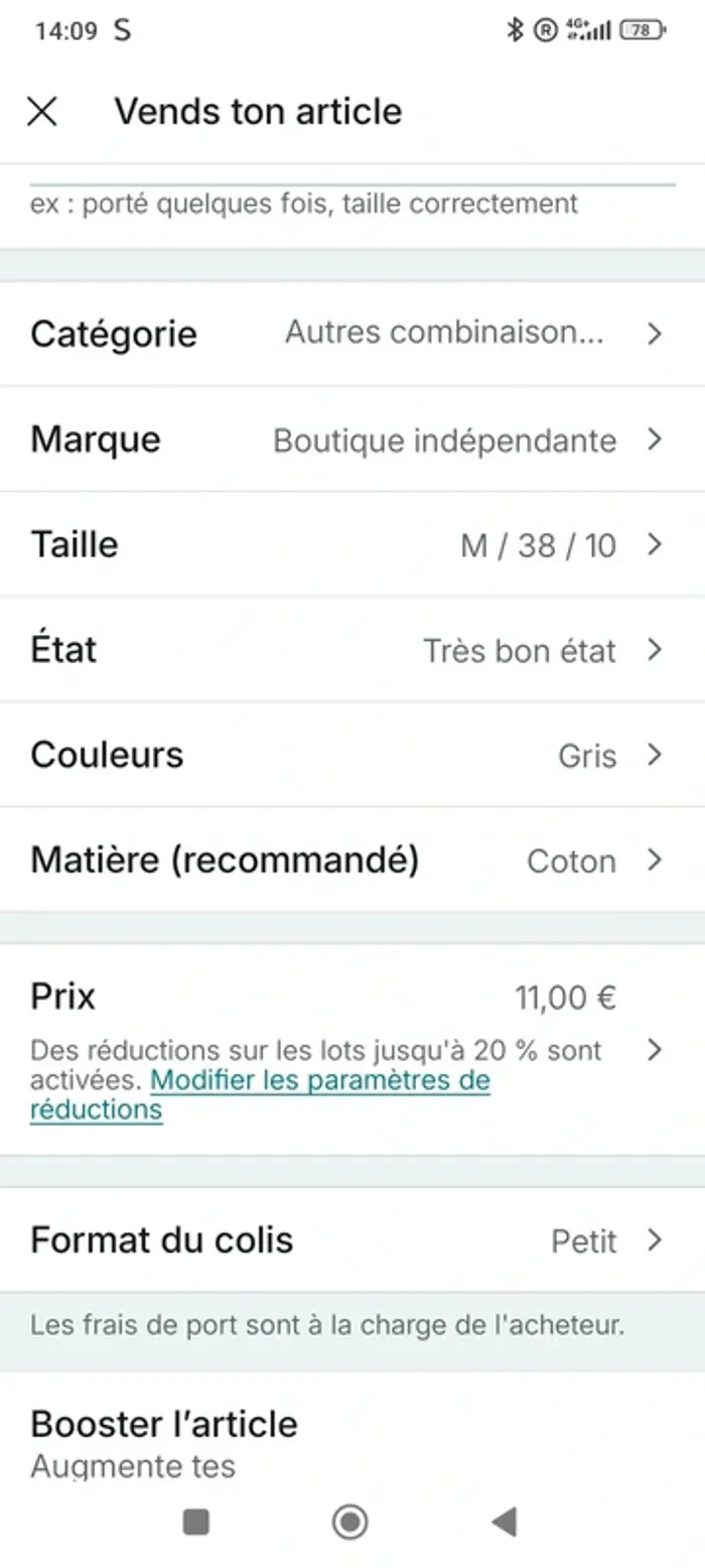 Salopette gris 100% coton jambes larges taille M légère, printemps été top qualité - photo numéro 12