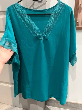 Blouse dentelle bleu canard