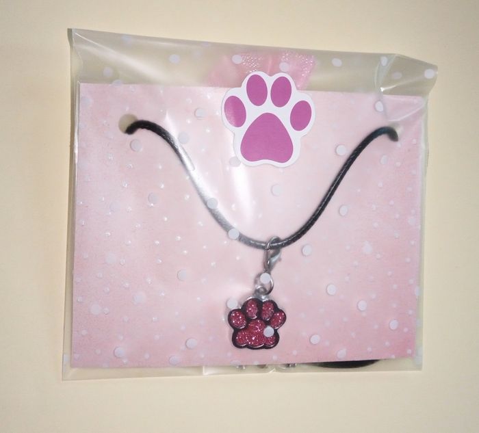 Collier pendentif patte de chat rose - photo numéro 3