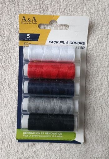 5 bobines de fil à coudre de couleur différentes