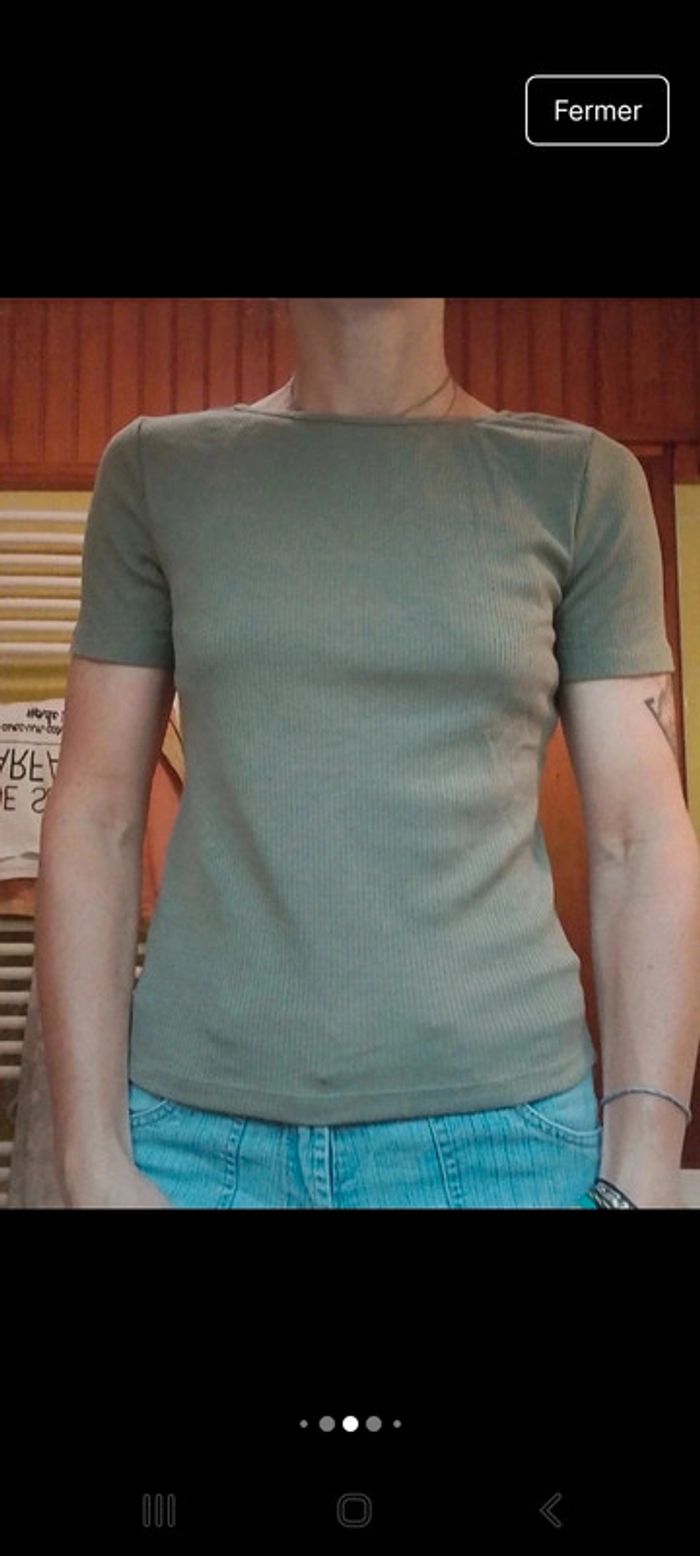 T-shirt femme vert kaki ajouré au dos Cache Cache - photo numéro 5