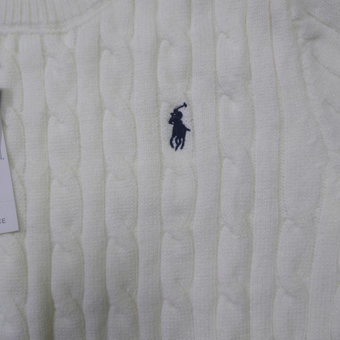 Pull Ralph Lauren Blanc Taille S col rond torsadé logo brodé noir - photo numéro 3