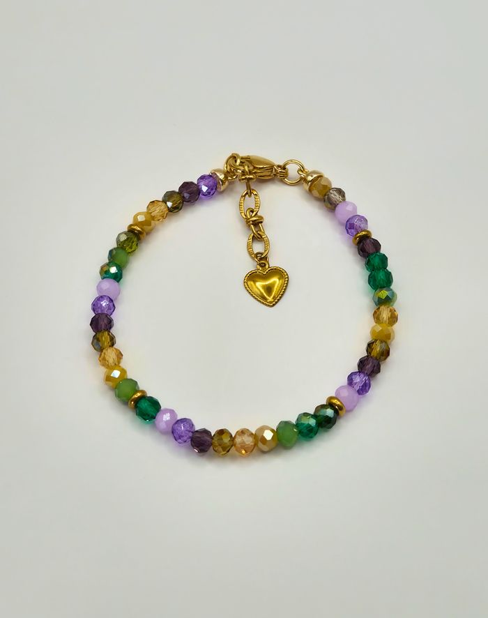 Bracelet doré petites perles vertes, jaunes et violettes - photo numéro 2