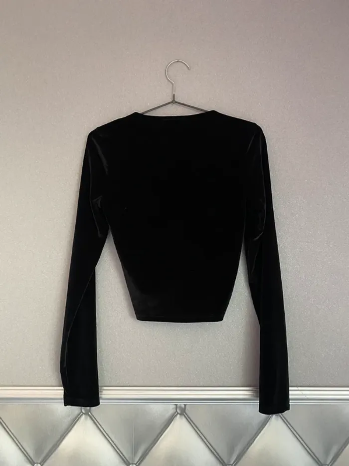 Top/haut froncé en velour noir - photo numéro 2