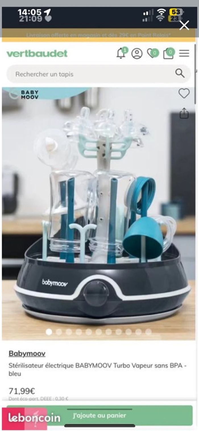 Stérilisateur électrique babymoov Turbo Vapeur sans BPA - bleu - photo numéro 2
