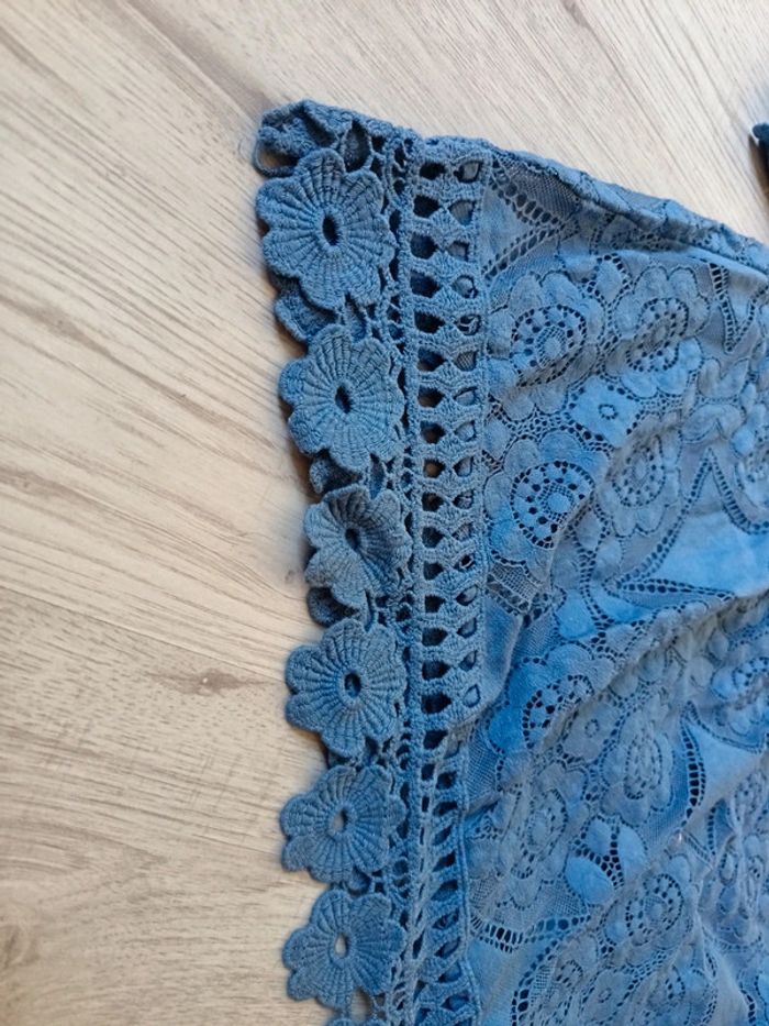 Haut épaule dénudé blouse fleur bleu 42 XL femme - photo numéro 4