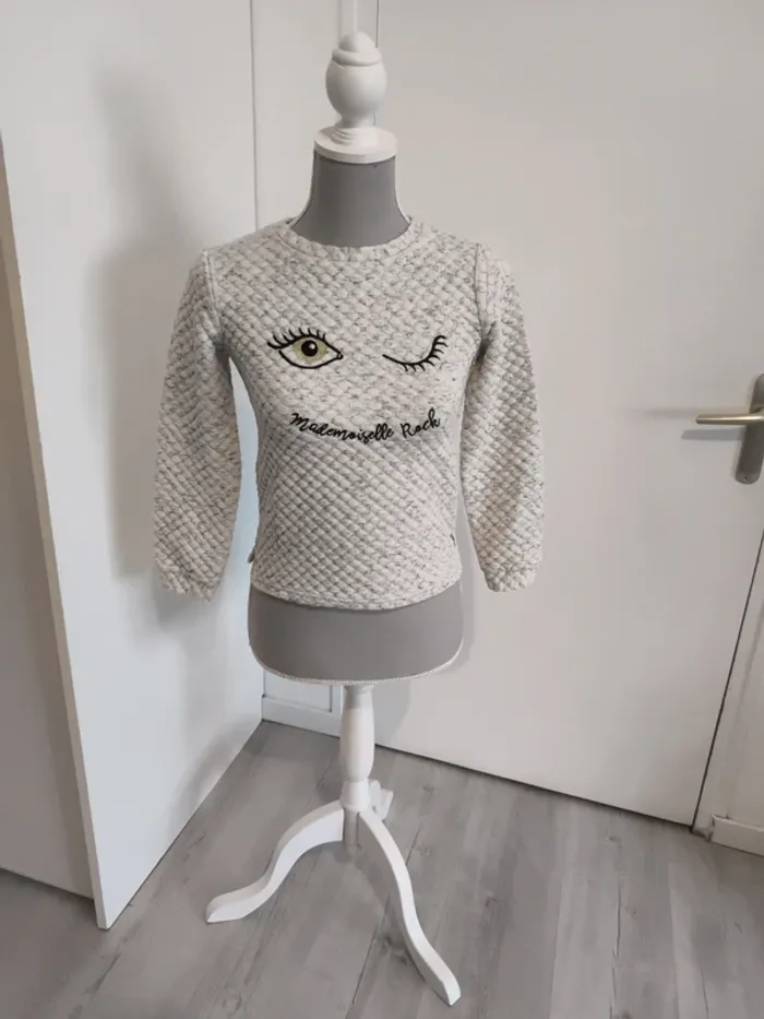 Pull blanc gris fille