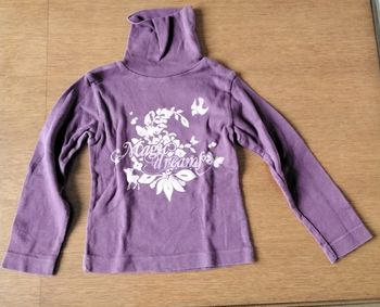 Sous  pull  ,mauve  ,motif  fleurs  et  animaux,  Tissaia  ,4 ans 