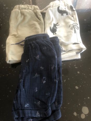 Petit  shorts  imprimé  blanc bleu foncé et vert uni 