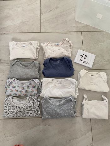 Lot de 10 bodies ML et MC 18 mois