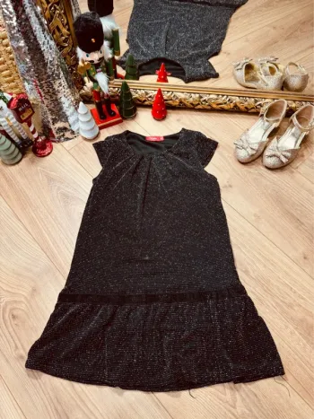 Taille 6 ans robe fête fille Tissaia noire argenté * scintillante * 🎄