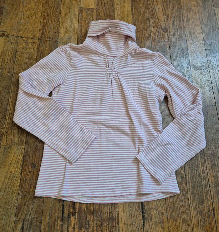 Sous pull à col roule verbaudet fille rayure rose et blanc taille 11/12ans