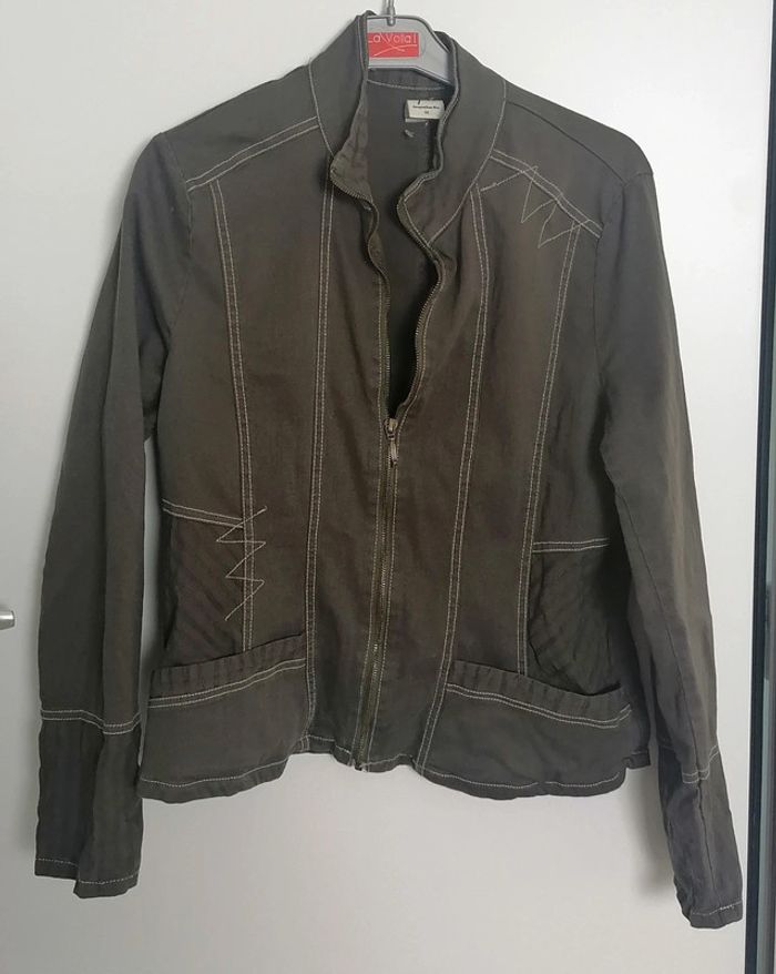 Veste / blazer en jean kaki Taille 44 XXL Jacqueline RIU - photo numéro 10