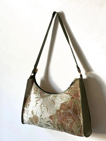 Sac à main en cuir vert tapisserie • Tapestry leather bag • Vintage