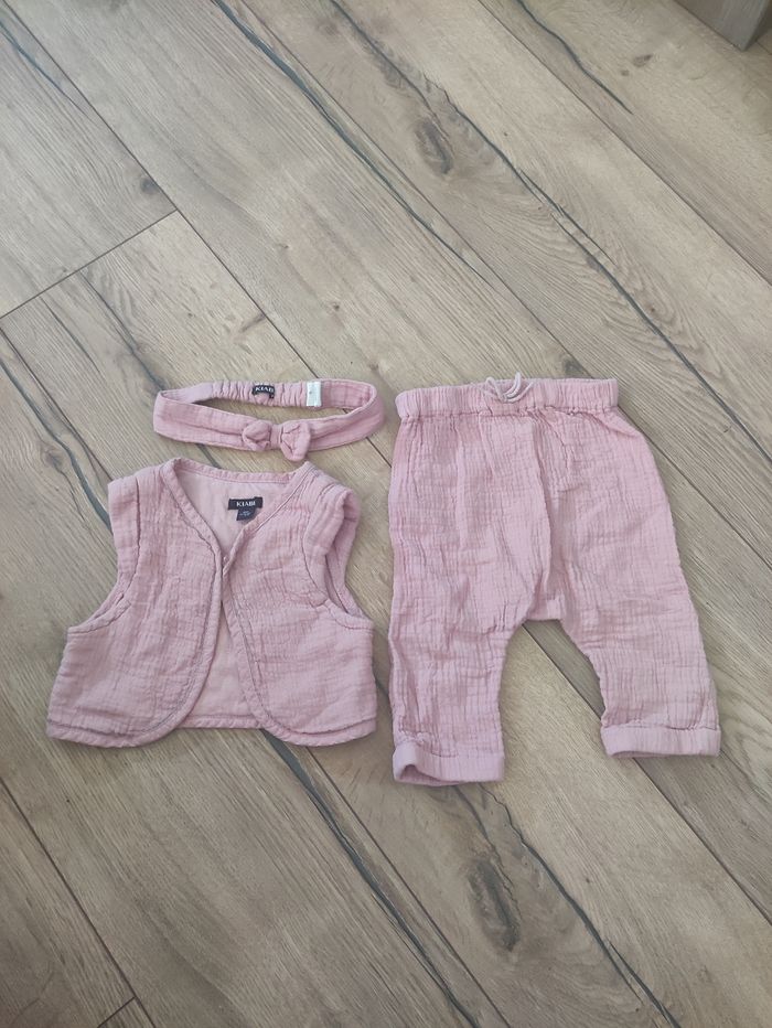Ensemble 3 pièces Kiabi 6 mois rose en gaze de coton