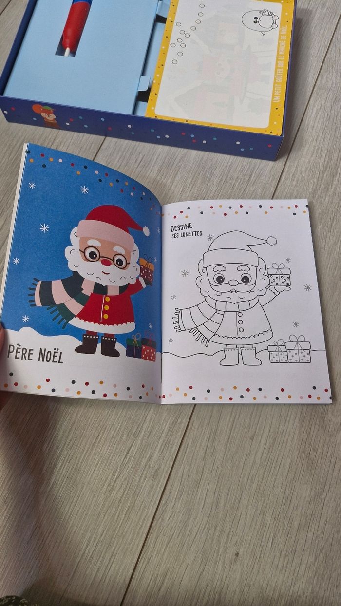 Boite pinceau magique NoelBoite mon premier pinceau magique sur le thème de Noël. 8 cartes à peindre avec le pinceau fourni et de l'eau pour faire apparaître le dessin coloré. Une seule fiche légèrement abîmée. + un coloriage et stickers neuf inclus - photo numéro 6