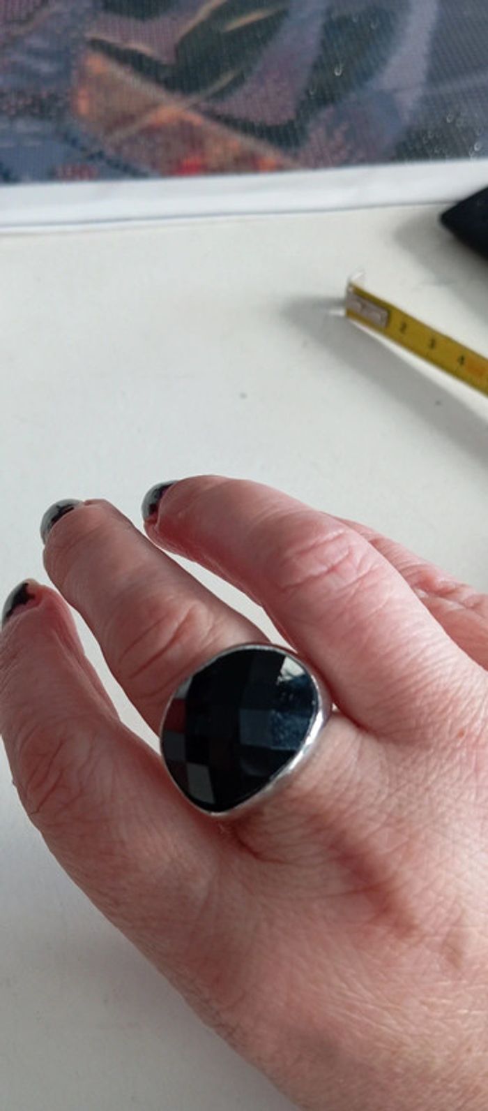 Bague en onyx noir facettes - photo numéro 4