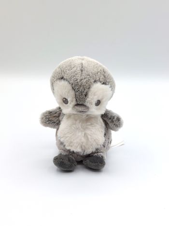 Petite peluche doudou pingouin TEX BABY gris chiné blanc 14 cm