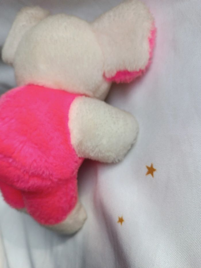 Petite petit small peluche plush Teddy éléphant rose fluo pink bouclette boulgom easy vintage blanc - photo numéro 10
