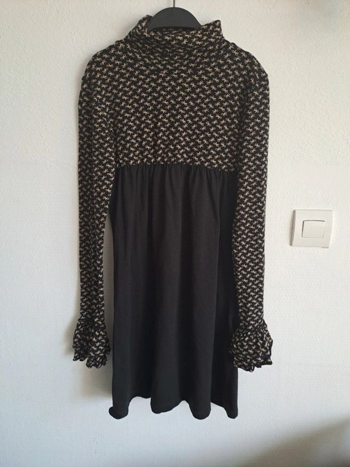 Petite robe noire impressions nœuds 10/11 ans OVS oviesse col roulé manches longues