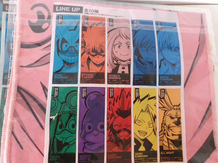1 lot de de 7 serviette tenya, minoru, tsuyu, all might, denki, ochaco, izuku ichiban kuji my hero a - photo numéro 3