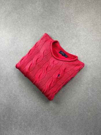 Pull d’hiver torsadé en maille Ralph Lauren rouge col rond taille L