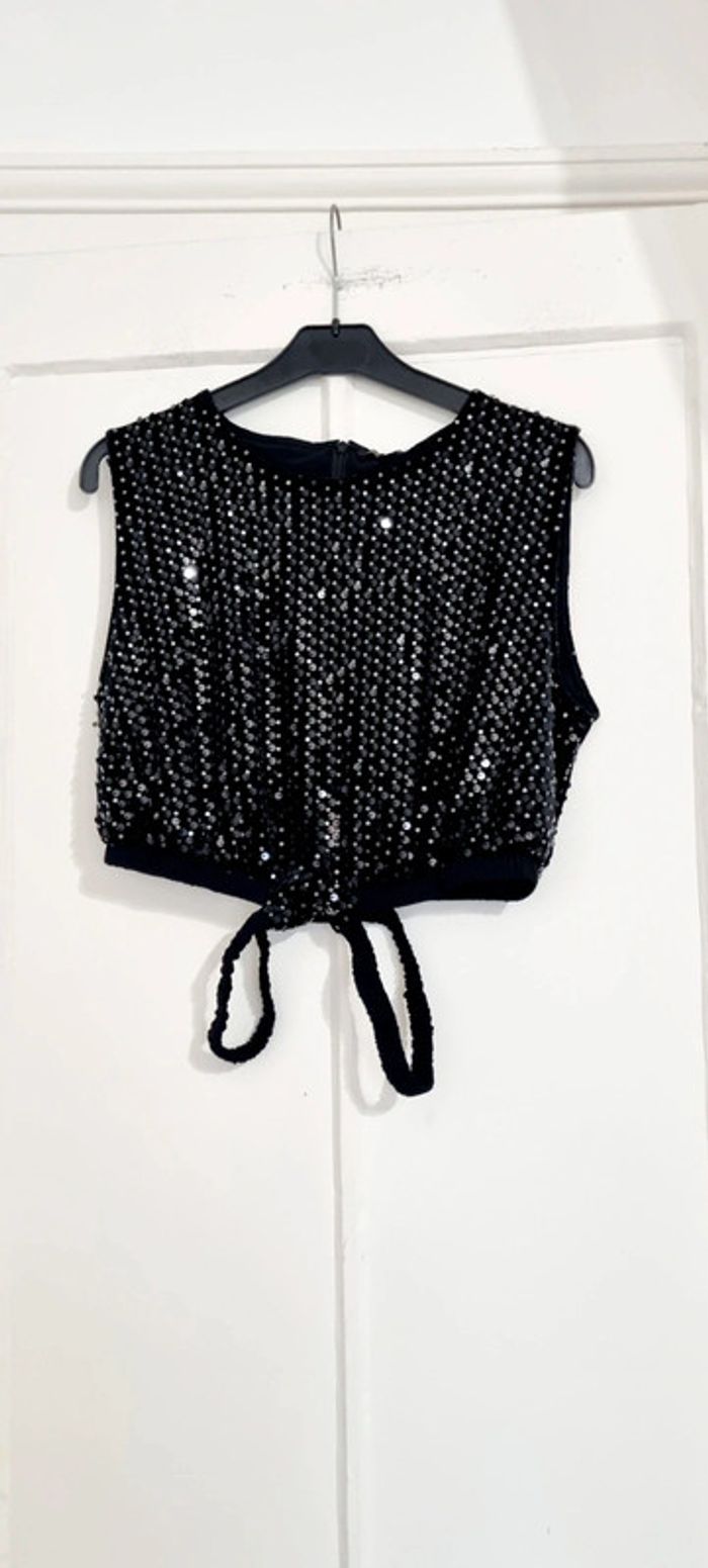 Top débardeur sequins noir maje taille 3 40 neuf avec étiquette - photo numéro 2