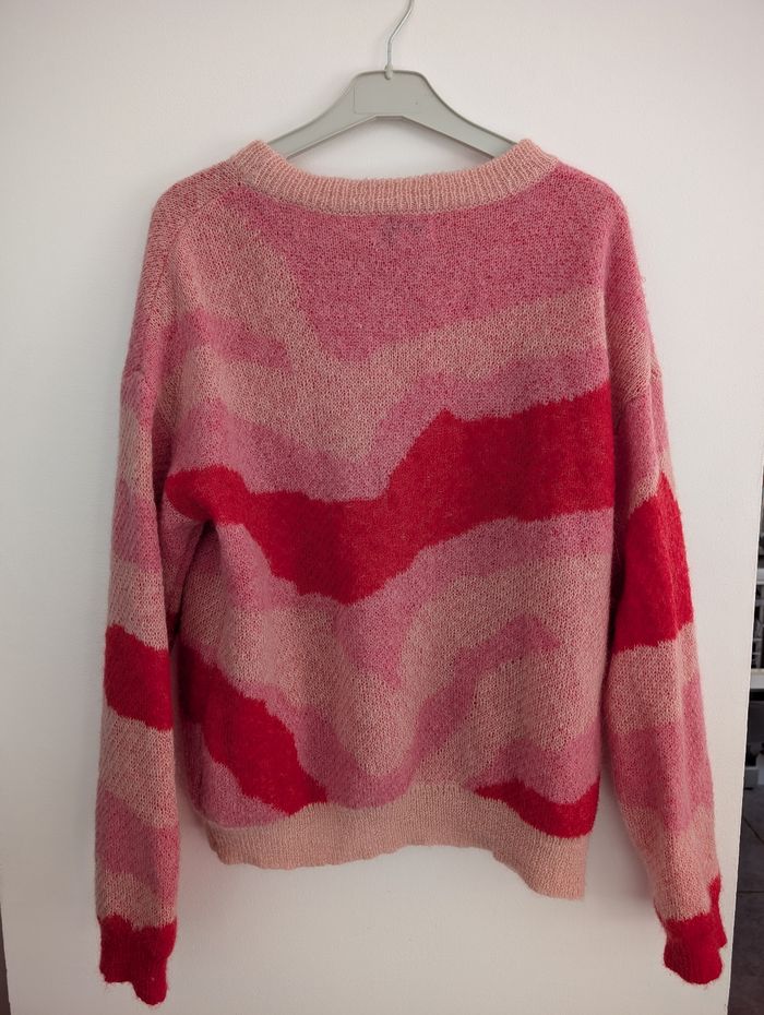 Pull en mohair et laine à zébrures beiges et fuchsia Suncoo T0 - photo numéro 5
