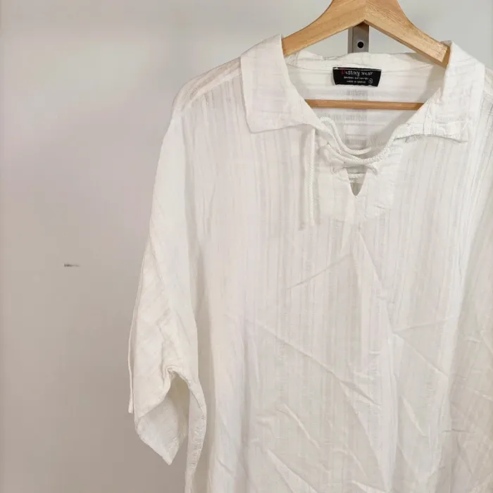 Tunique blanche col lacé Destiny Wear en coton bambou 100 % taille XL A843 - photo numéro 2