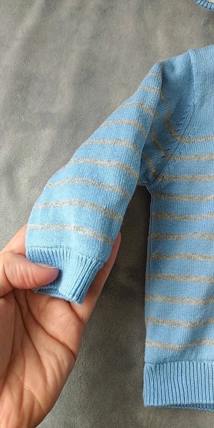 Gilet zippé bleu rayé gris fourré chaud Garçon 3 mois chien Londres Mes petits cailloux - photo numéro 3