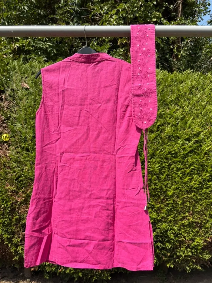 Tunique avec ceinture rose en lin – Marque non précisée - photo numéro 2