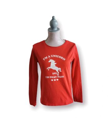 T shirt manches longues rouge licorne kiabi taille 10 ans