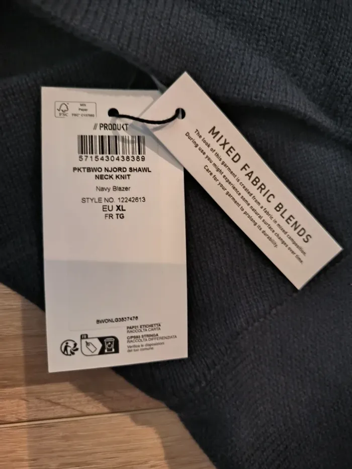 Pull avec col châle bleu XL - photo numéro 2