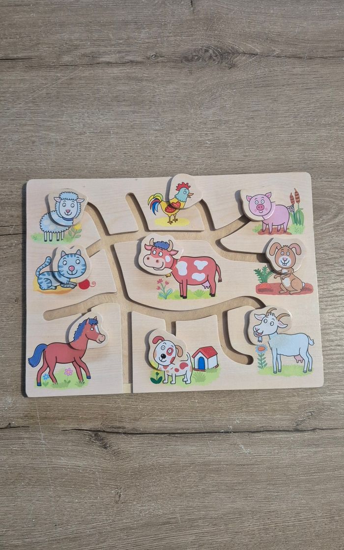 Puzzle labyrinthe animaux en bois