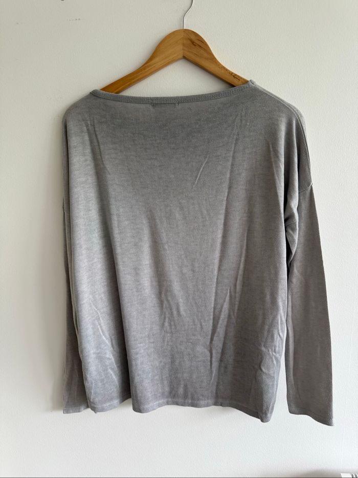 Blouse manches longues légère gris argenté avec strass taille 40 L made in italy - photo numéro 3