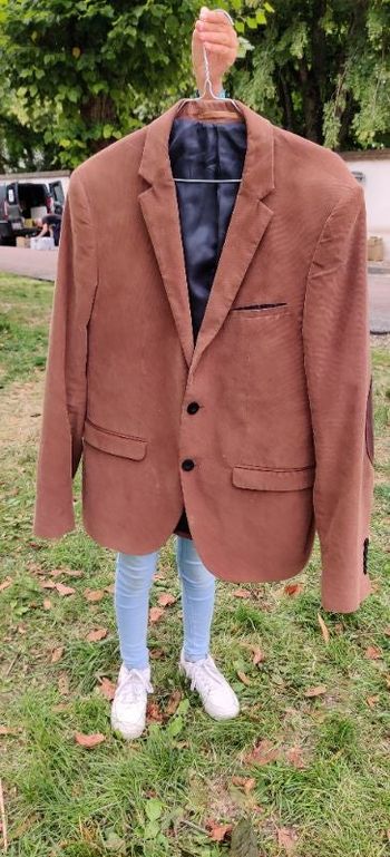 Veste blazer costume homme coudière Camel suédine
