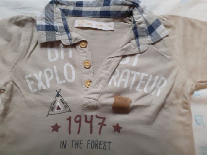 Sweet beige empiècement chemise à carreaux bleu s et col en V - photo numéro 2