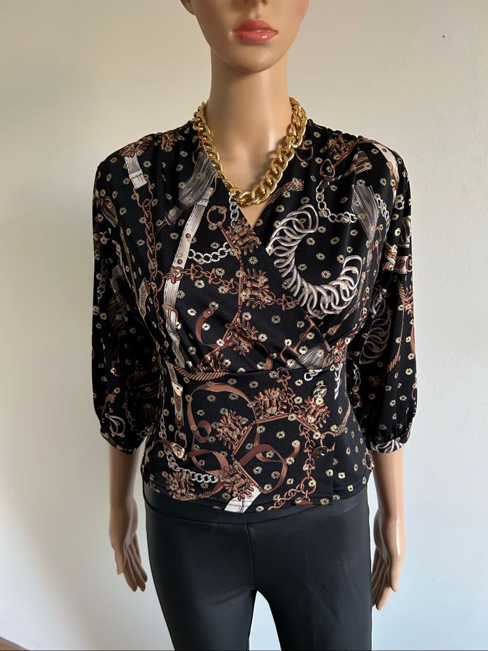Blouse imprimée et dorée avec manches 3/4 Morgan taille S comme neuve