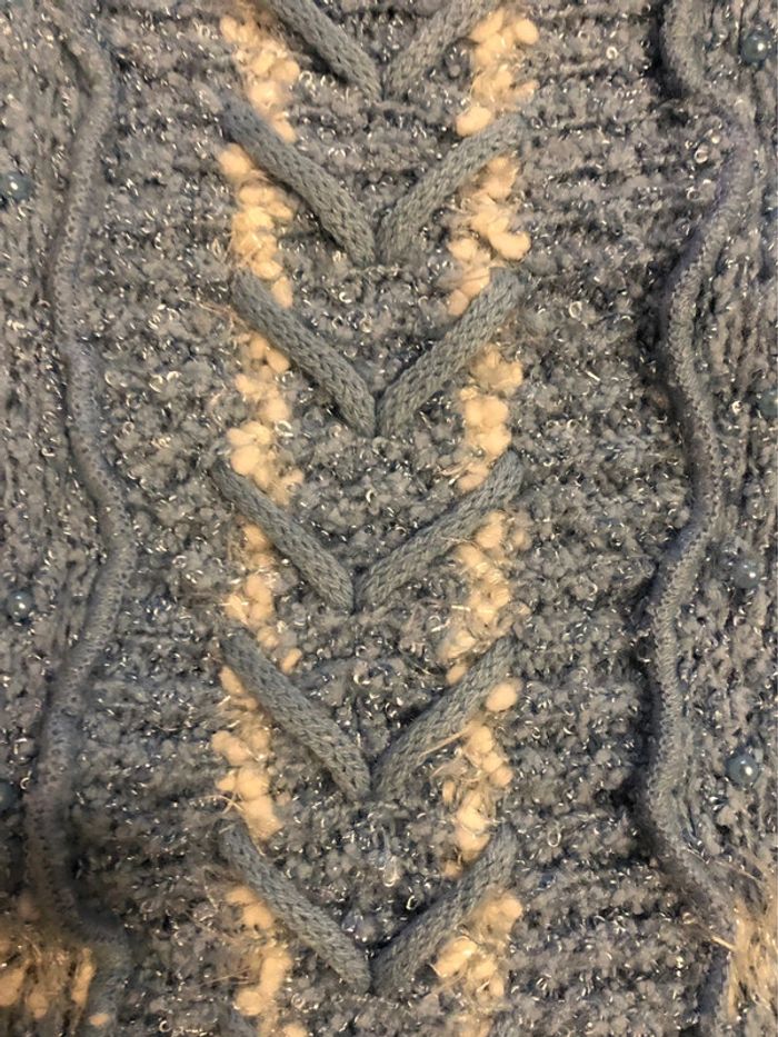 MM1- Pull 30% laine ciel et blanc fantaisie vintage TM/L (38-40) - photo numéro 7