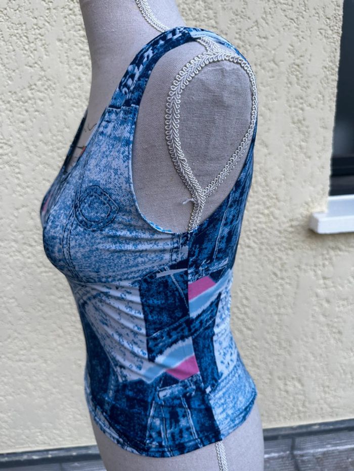🌊 Débardeur bleu effet jean – Cerise Paris – Taille S - photo numéro 3