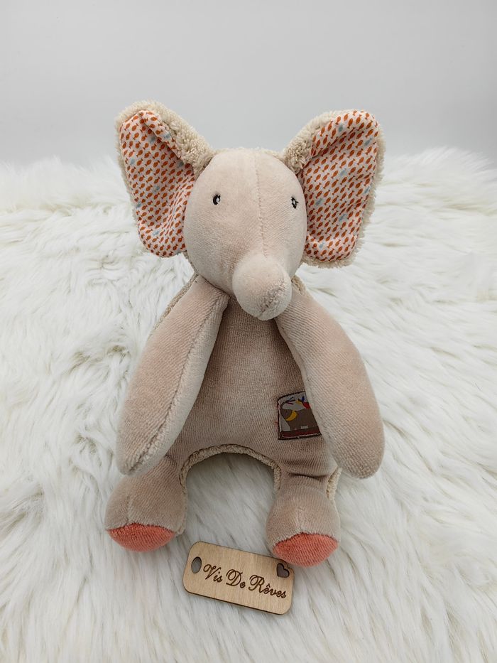 Doudou éléphant Les Papoum Moulin Roty beige et rose - photo numéro 2